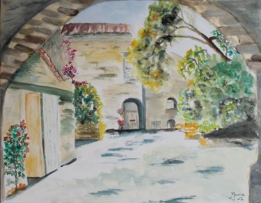 Malerei mit dem Titel "Sous le vieux porche" von Marie-José Longuet, Original-Kunstwerk, Aquarell