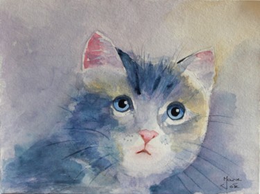 Painting titled "Matou" by Marie-José Longuet, Original Artwork, Watercolor