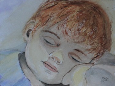 Pintura titulada "Paisiblement endormi" por Marie-José Longuet, Obra de arte original, Acuarela