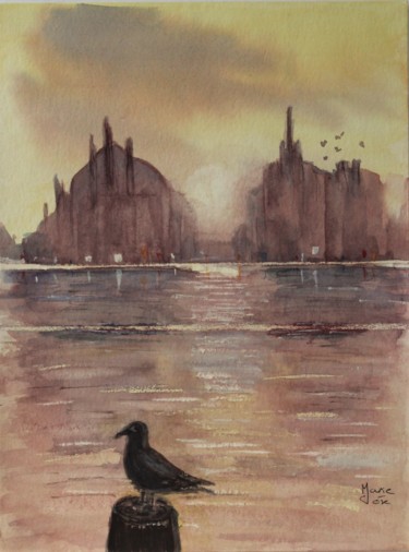 Painting titled "Venise au coucher" by Marie-José Longuet, Original Artwork, Watercolor
