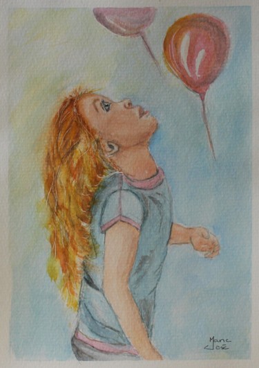 Painting titled "Les ballons" by Marie-José Longuet, Original Artwork, Watercolor