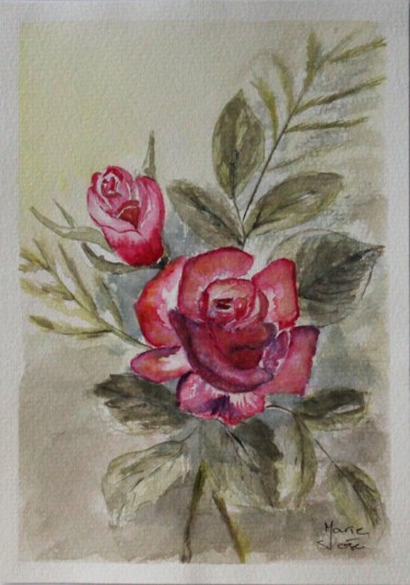 Schilderij getiteld "Quelques roses" door Marie-José Longuet, Origineel Kunstwerk, Aquarel