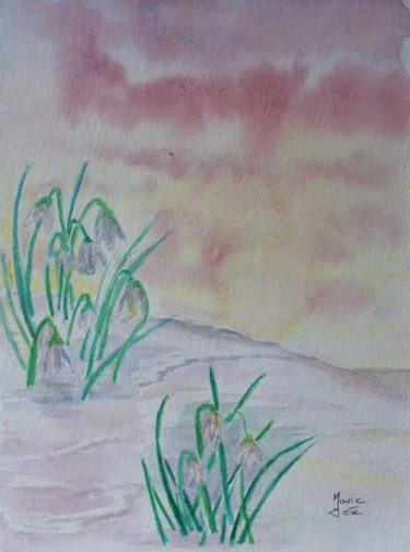 Malerei mit dem Titel "Perce-neiges" von Marie-José Longuet, Original-Kunstwerk, Aquarell