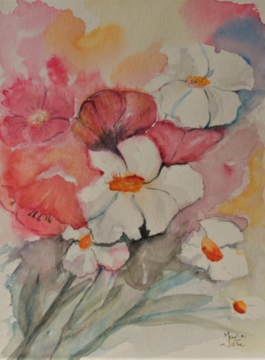 Quelques fleurs de printemps Peinture intitulée "Quelques fleurs de…" par Marie-José Longuet, Œuvre d'art originale, Aquarelle