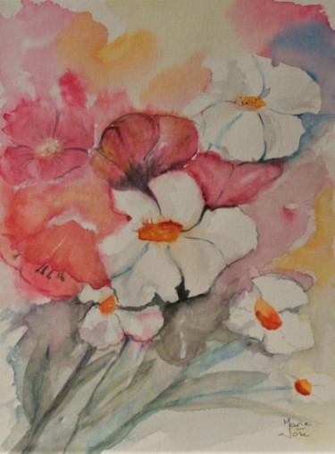 Schilderij getiteld "Quelques fleurs de…" door Marie-José Longuet, Origineel Kunstwerk, Aquarel