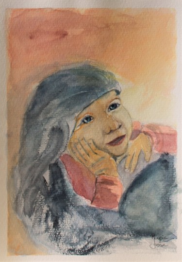 Painting titled "Je t'aime Maman !" by Marie-José Longuet, Original Artwork, Watercolor