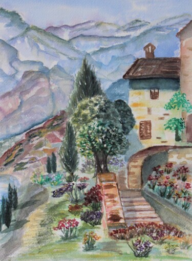 Pintura intitulada "La maison près de l…" por Marie-José Longuet, Obras de arte originais, Aquarela