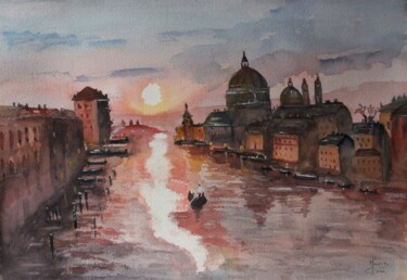 Peinture intitulée "Venise au coucher d…" par Marie-José Longuet, Œuvre d'art originale, Aquarelle