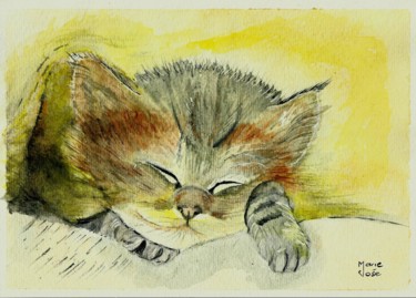 Painting titled "Petit Chat emmitouf…" by Marie-José Longuet, Original Artwork, Watercolor