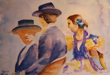 Painting titled "Danseurs Espagnols…" by Marie-José Longuet, Original Artwork, Watercolor