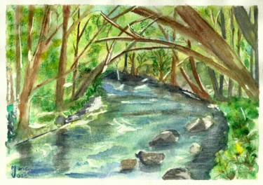 Painting titled "La rivière de mon e…" by Marie-José Longuet, Original Artwork, Watercolor