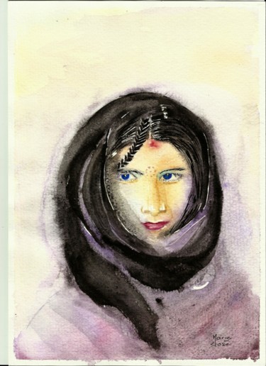 Painting titled "Regard dévoilé" by Marie-José Longuet, Original Artwork, Watercolor