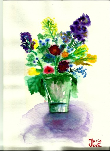 Painting titled "Bouquet de fleurs" by Marie-José Longuet, Original Artwork, Watercolor