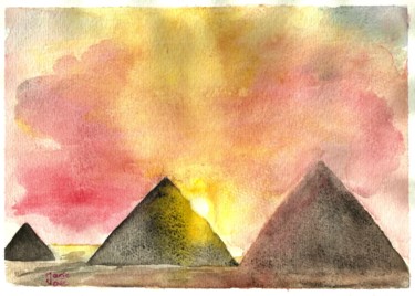 Painting titled "Pyramides au soleil…" by Marie-José Longuet, Original Artwork, Watercolor