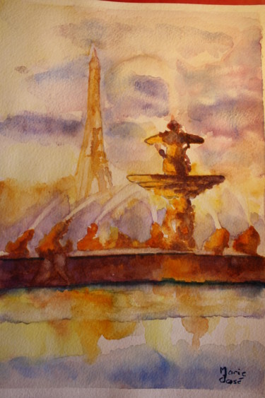 Peinture intitulée "Fontaine au crépusc…" par Marie-José Longuet, Œuvre d'art originale, Aquarelle