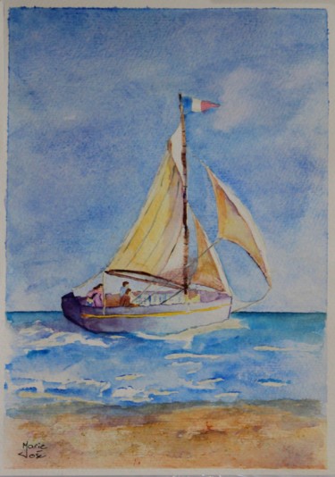 Malerei mit dem Titel "Voilier" von Marie-José Longuet, Original-Kunstwerk, Aquarell