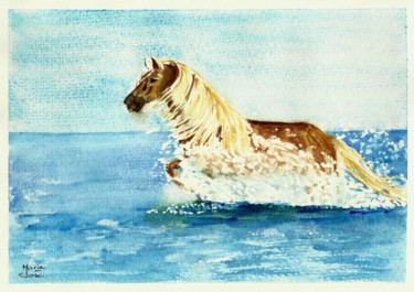 Peinture intitulée "Cheval au galop" par Marie-José Longuet, Œuvre d'art originale, Aquarelle
