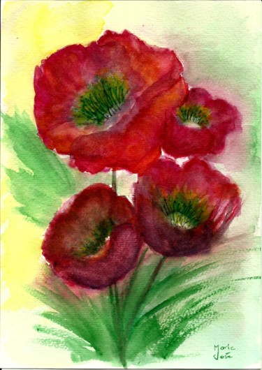 Painting titled "Les Pavots" by Marie-José Longuet, Original Artwork, Watercolor