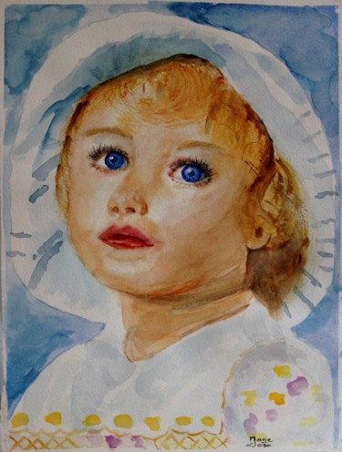 La petite fille aux yeux bleus Peinture intitulée "La petite fille aux…" par Marie-José Longuet, Œuvre d'art originale, Aquarelle