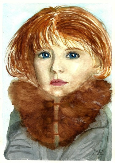 Peinture intitulée "Jeune fille aux yeu…" par Marie-José Longuet, Œuvre d'art originale, Aquarelle