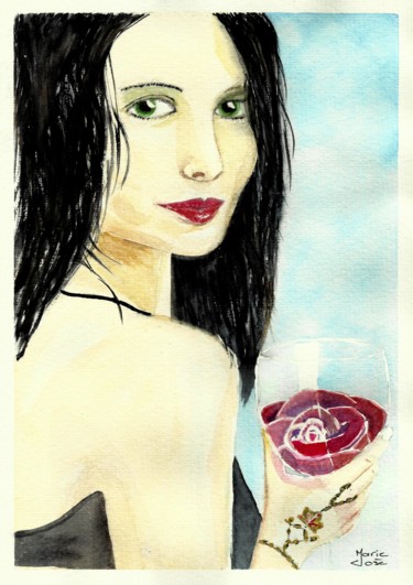 Painting titled "Rosé ?" by Marie-José Longuet, Original Artwork, Watercolor