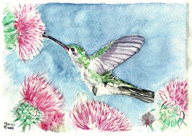 Peinture intitulée "Vol du colibri" par Marie-José Longuet, Œuvre d'art originale, Aquarelle
