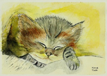 Peinture intitulée "Le chaton" par Marie-José Longuet, Œuvre d'art originale, Aquarelle