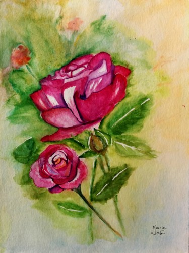 Painting titled "Roses roses" by Marie-José Longuet, Original Artwork, Watercolor