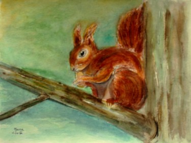 Peinture intitulée "L'écureuil" par Marie-José Longuet, Œuvre d'art originale, Aquarelle