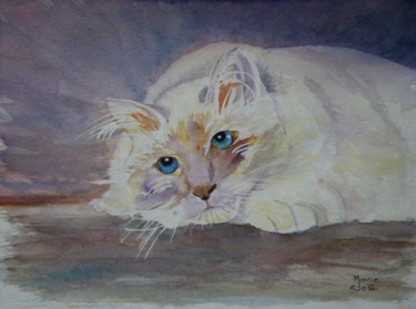 Malerei mit dem Titel "Le Chat" von Marie-José Longuet, Original-Kunstwerk, Aquarell