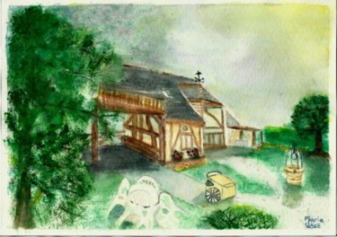 Painting titled "La Grange de Payns" by Marie-José Longuet, Original Artwork, Watercolor