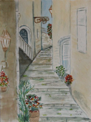 Peinture intitulée "Ruelle Provençale" par Marie-José Longuet, Œuvre d'art originale, Aquarelle