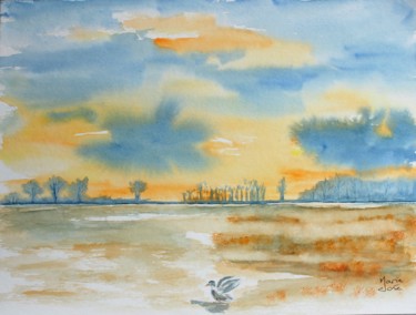 Peinture intitulée "Coucher de soleil s…" par Marie-José Longuet, Œuvre d'art originale, Aquarelle