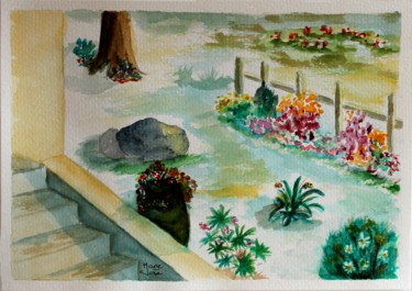 Malerei mit dem Titel "Jardin Fleuri" von Marie-José Longuet, Original-Kunstwerk, Aquarell