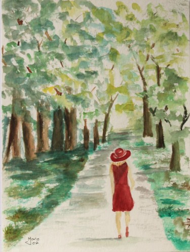 Painting titled "La Dame en rouge" by Marie-José Longuet, Original Artwork, Watercolor