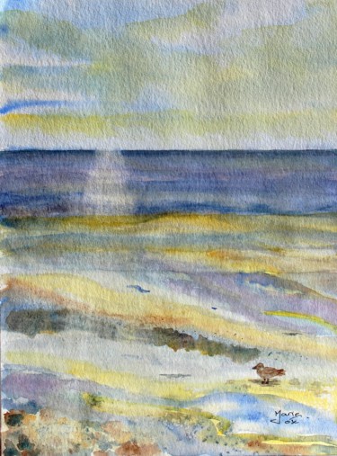 "Sur la plage" başlıklı Tablo Marie-José Longuet tarafından, Orijinal sanat, Suluboya