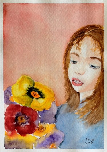 Painting titled "Le plaisir d'offrir" by Marie-José Longuet, Original Artwork, Watercolor