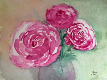 Painting titled "Roses anciennes" by Marie-José Longuet, Original Artwork, Watercolor