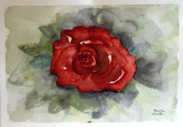 Painting titled "Rose envoûtante  _…" by Marie-José Longuet, Original Artwork, Watercolor