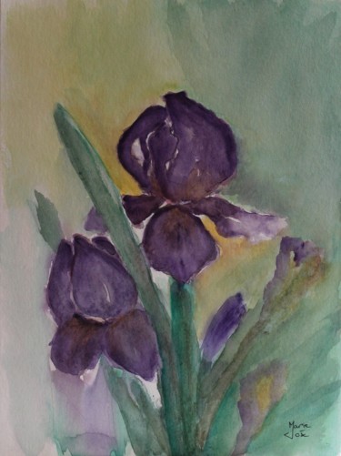 Painting titled "Iris de mon jardin" by Marie-José Longuet, Original Artwork, Watercolor