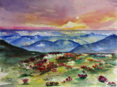 Malerei mit dem Titel "Paysage de montagne" von Marie-José Longuet, Original-Kunstwerk, Aquarell