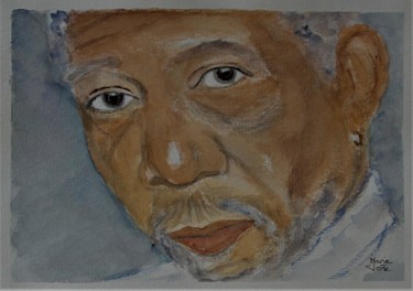 Schilderij getiteld "Morgan freeman" door Marie-José Longuet, Origineel Kunstwerk, Aquarel
