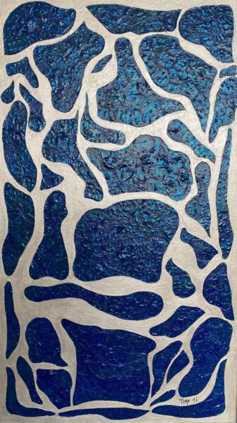 Collages titled "Mirage bleu" by Marie Josée Tomé, Original Artwork, Collages Mounted on Wood Stretcher frame