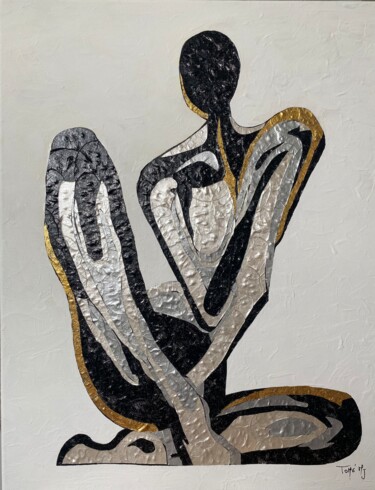 Κολάζ με τίτλο "yoguiste" από Marie Josée Tomé, Αυθεντικά έργα τέχνης, Κολάζ Τοποθετήθηκε στο Ξύλινο φορείο σκελετό