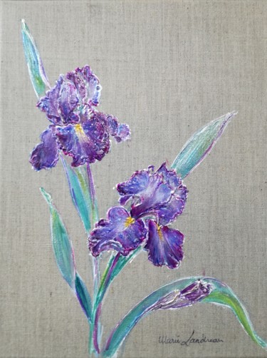 Peinture intitulée "Iris mauves" par Marie Landreau, Œuvre d'art originale