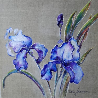 Painting titled "Iris bleus" by Marie Landreau, Original Artwork