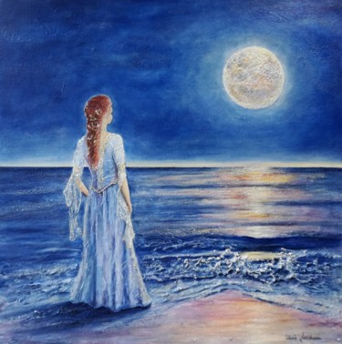 Malerei mit dem Titel "Ode à la lune" von Marie Landreau, Original-Kunstwerk, Acryl