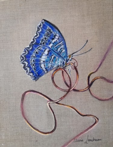 Painting titled "Papillon morpho" by Marie Landreau, Original Artwork