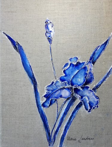 Painting titled "Iris bleu 2" by Marie Landreau, Original Artwork, Acrylic