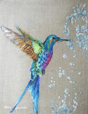 Malerei mit dem Titel "Colibri : je fais m…" von Marie Landreau, Original-Kunstwerk, Acryl